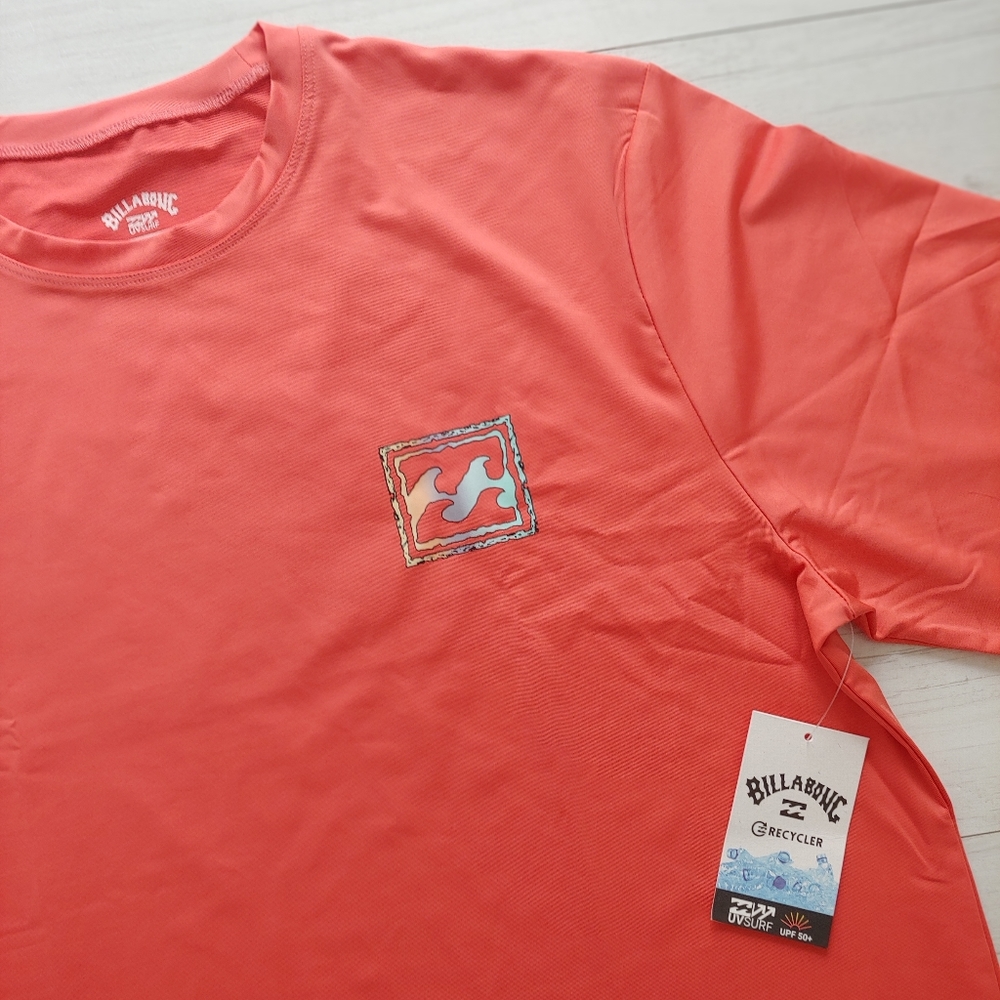 Billabong NEW Crayon Waves Rashguard Shirt Coral
